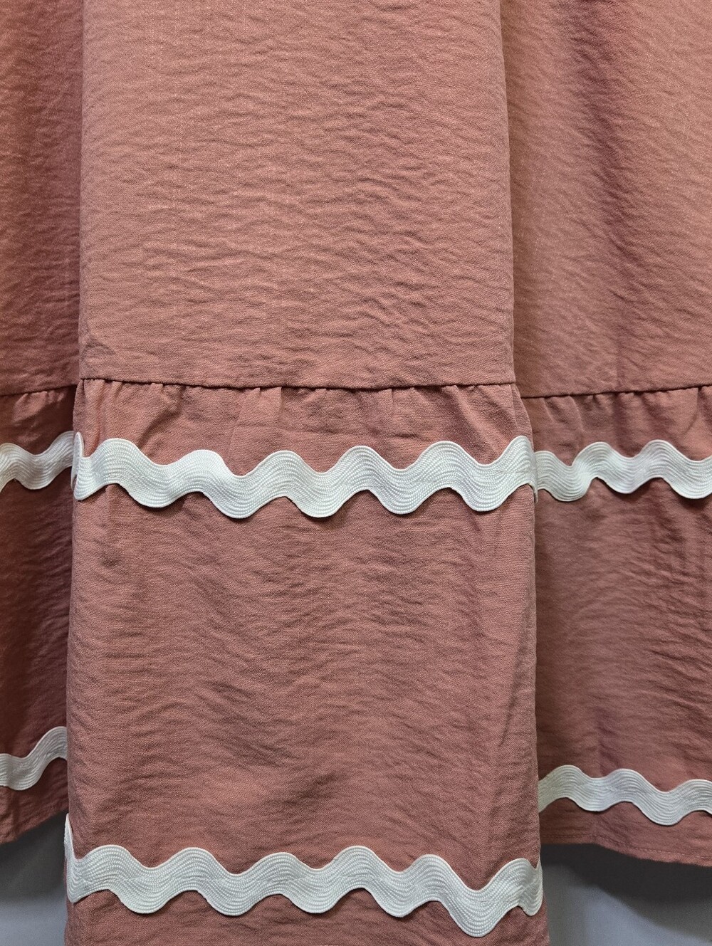 PRETTY GATDEN Size S Cottagecore Rustic Coral Maxi Dress, White Ric Rac Trim NWT - Picture 10 of 11